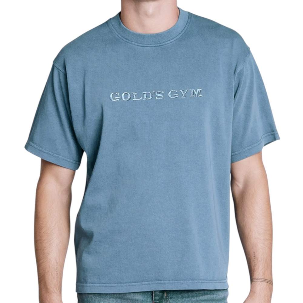 Gold's Gym Distressed Heavyweight Retro Tee - Cadet Blue - Size Small Mens